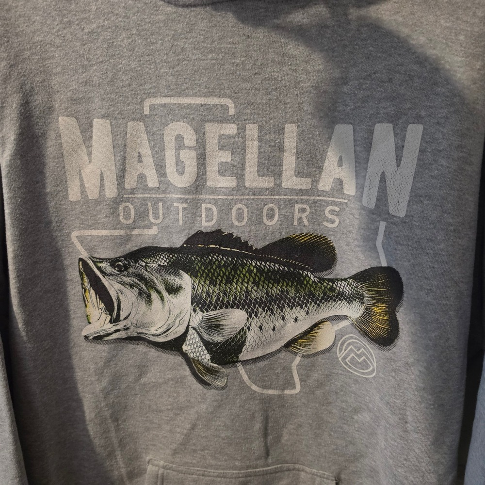 Magellan Outdoors Mens XL Gray Bass Fishing Graphic Pullover Hoodie Sweatshirt - Picture 3 of 7